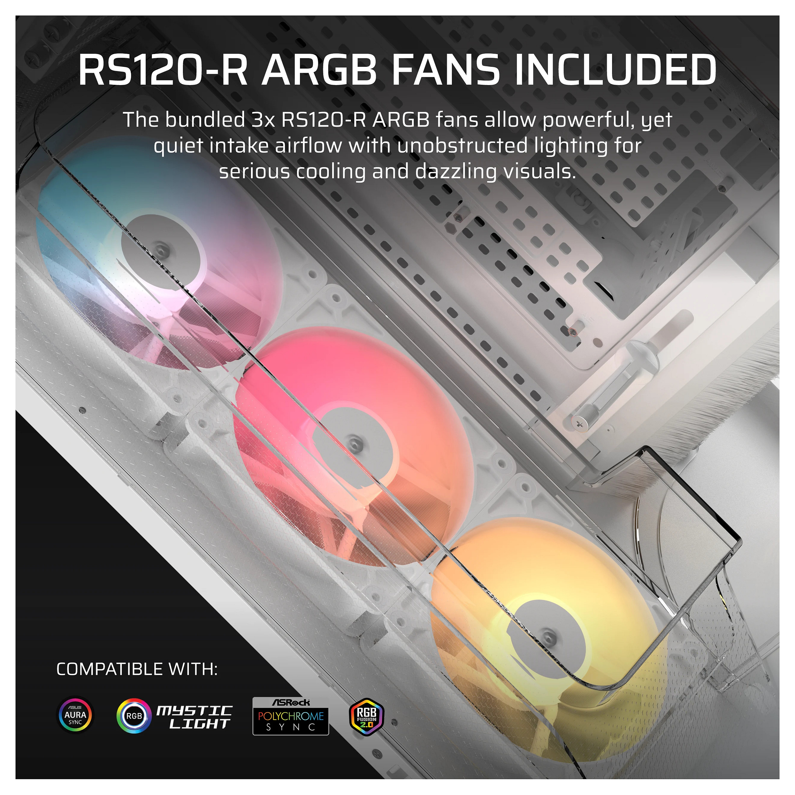 Kasë PC Corsair AIR 5400 RS-R ARGB / Midi Tower / E-ATX + ATX / 3x 120mm RS-R ARGB Fan / Tempered Glass - Bardhë - 6