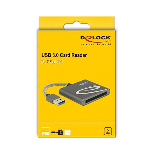 Lexues Kartelash DeLOCK 91525 , CFast Type I dhe II , CFast 1.0 dhe 2.0 , USB-A , USB 3.0 , 5Gbps , 8cm - Antracit - 2