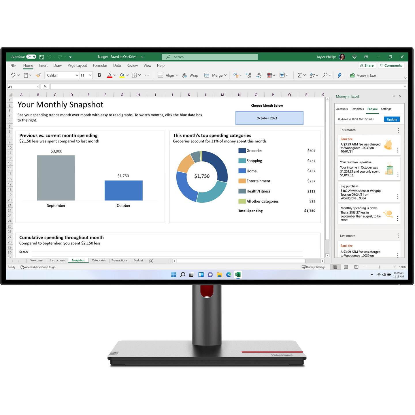Monitor Lenovo ThinkVision P27h-30, 27", QHD IPS, 60Hz, 4ms, HDMI+DP+USB-C+USB - Zezë - 1