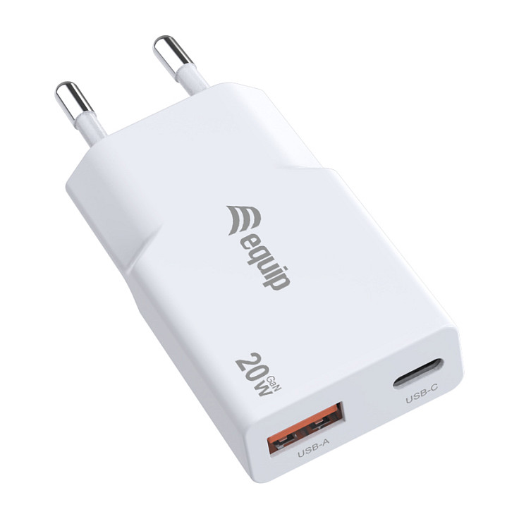 Karikues GaN Equip 245522 / USB-C / USB-A / 20W / Power Delivery 3.0 / Quick Charge 3.0 – Bardhë