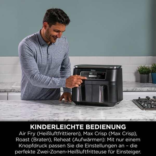 Fryer Ninja Foodi Dual Zone AF200EU, 7,6 L, 2400 W, 2 Kosha nga 3,8 L, 4 Funksione, deri në 240°C - Zezë - 13