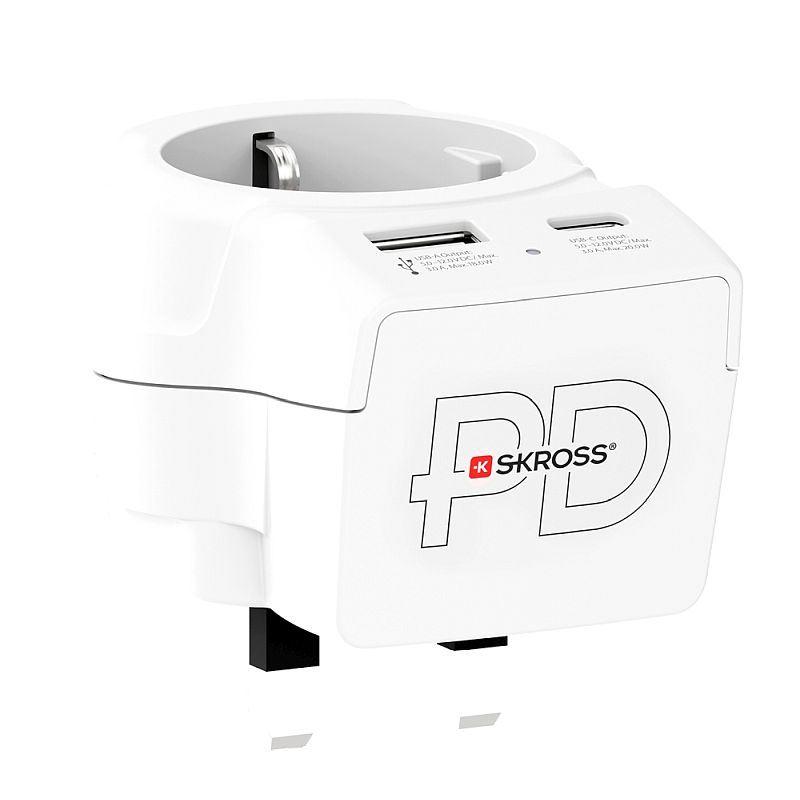 Adapter Udhëtimi SKROSS Europe to UK USB AC20PD / 1x USB-C PD 20W / 1x USB-A / Type C, E & F në Type G / 2 & 3-Pin – Bardhë - 3
