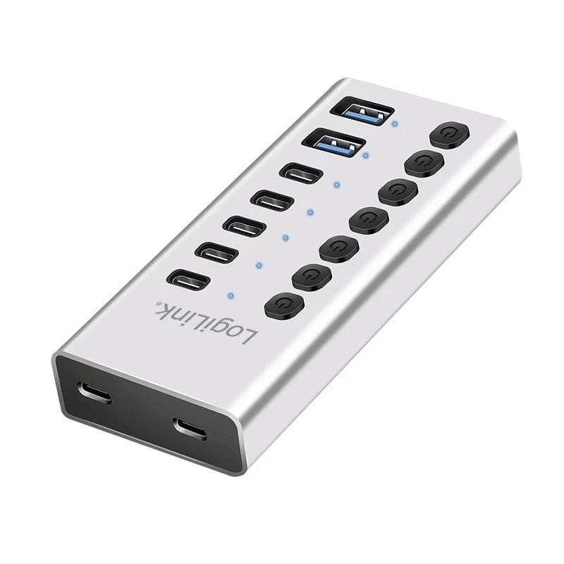 Hub USB-C LogiLink UA0447, 2x USB-A, 5x USB-C, 5Gbps, me çelësa - Argjend