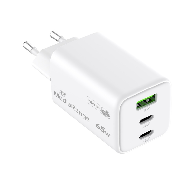Karikues MediaRange MRMA116-2 / GaN / 65W / 2x USB-C / USB-A / PD 3.0 / QC 3.0 - Bardhë - 4
