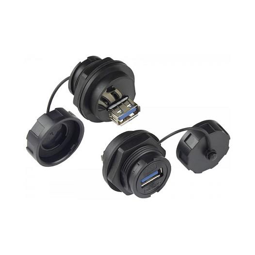 Lidhës USB Good Connections Alcasa IC04-U304, USB 3.0, USB-A Femër në USB-A Femër, Bajonetë, IP67 - Zezë