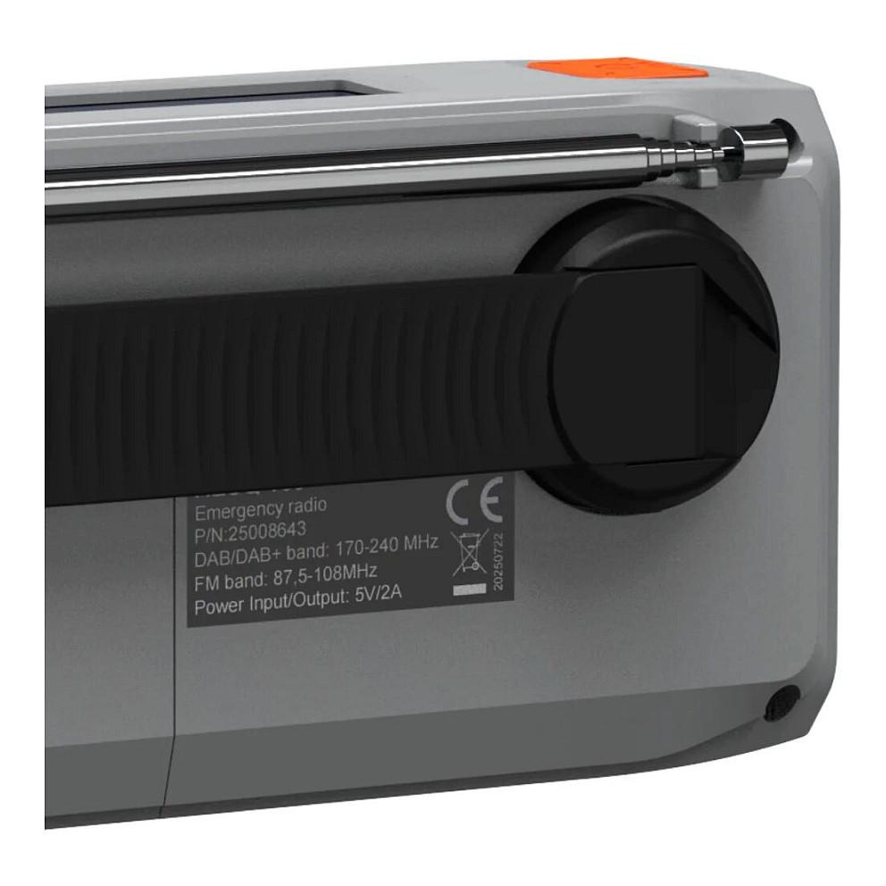 Radio portative Marmitek RESQ 100, DAB, DAB+, FM, 3 W RMS, Ekran LCD, Dalje për kufje 3,5 mm, USB-C, Me kurdisje - Gri e çelët - 10