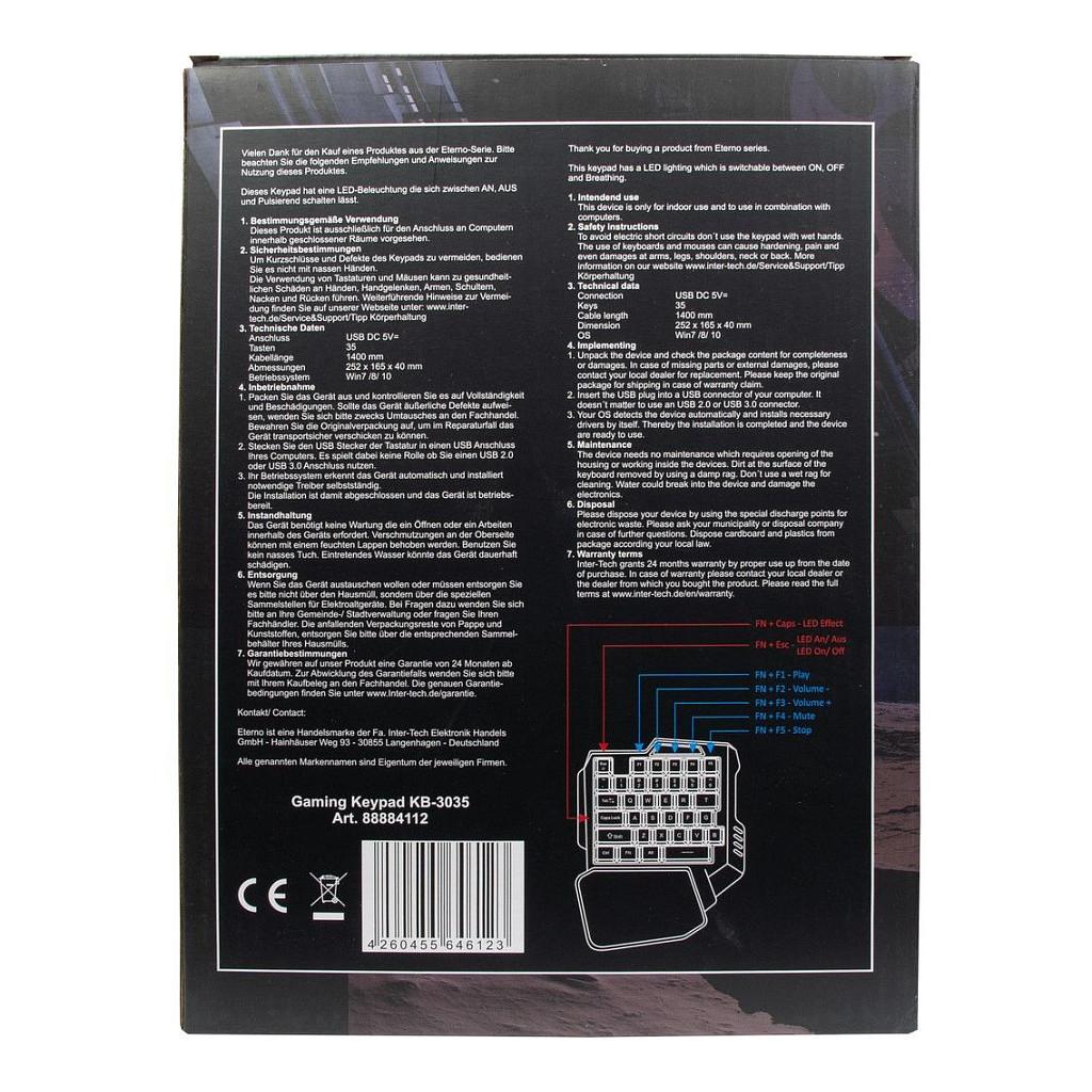 Tastierë Gaming Inter-Tech KB-3035 / Mini / 35 Taste / QWERTY / Wired / USB 2.0 / RGB - Zezë - 4