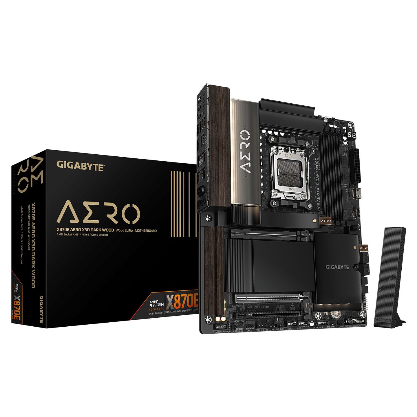 Pllakë Amë MB AMD GIGABYTE X870E AERO X3D DARK WOOD, AM5, X870E, ATX, DDR5, WiFi 7, 5GbE