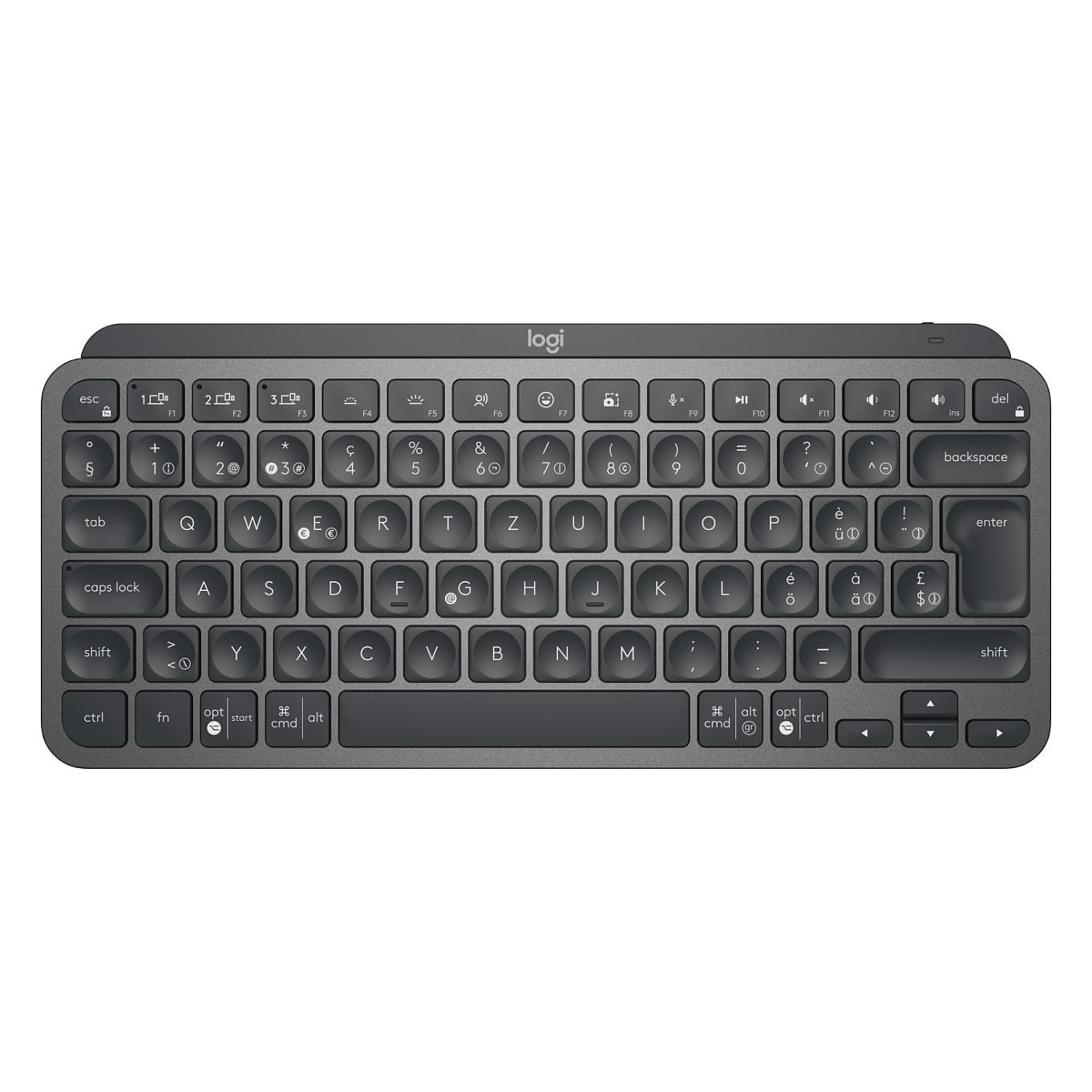 Tastierë kompakte pa kabllo Logitech MX Keys Mini for Business, Bluetooth, Logi Bolt USB, e ndriçuar, QWERTZ zvicerane – Grafit