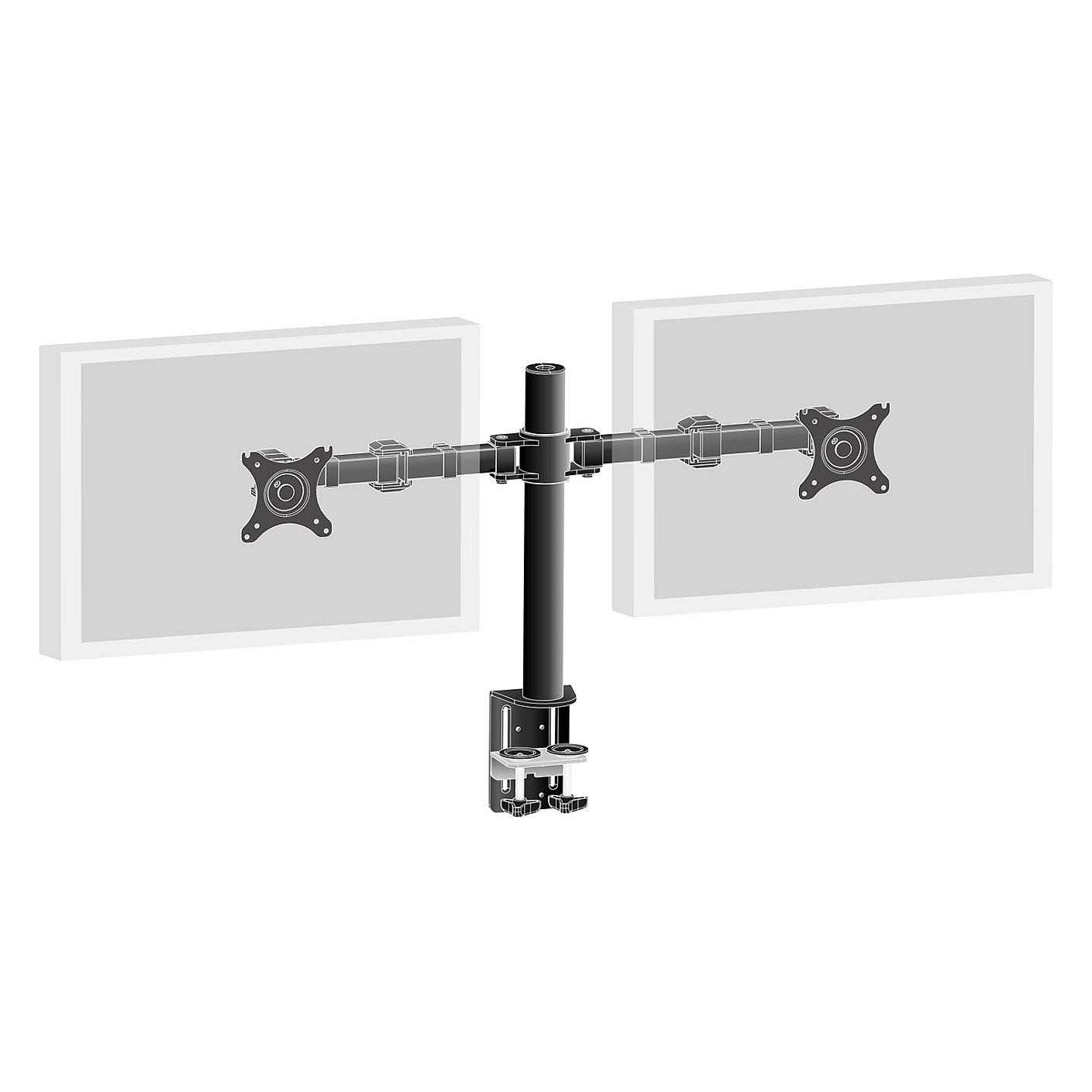 Mbajtëse për Monitor iiyama DS1002C-B1 / 2 Monitorë / 10"-32" / 10kg për Monitor / Clamp / Rregullim Lartësie 200-400mm / Tilt -85° deri +15° / Swivel 180° / Pivot 90° - Zezë - 2