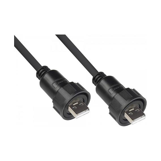 Kabllo USB ALCASA IC04-U202, USB-A mashkull në USB-A mashkull, USB 2.0, fiksim me bajonetë, IP67, 1 m - Zezë