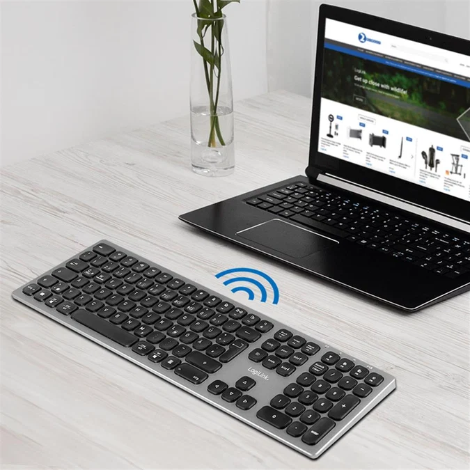 Tastierë Pa kabllo LogiLink ID0213 / Scissor Switch / Bluetooth / 2.4 GHz / 3 Pajisje / USB-C - Hiri - 4