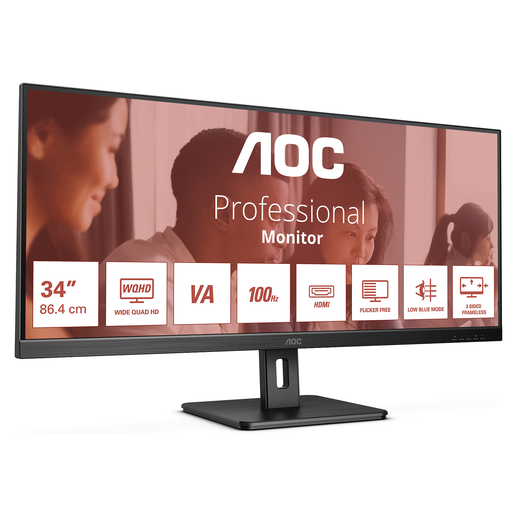 Monitor AOC U34E2M / 34"/ Wide Quad HD VA / W-LED / 100Hz / 4ms / HDMI + DisplayPort - Zezë - 2