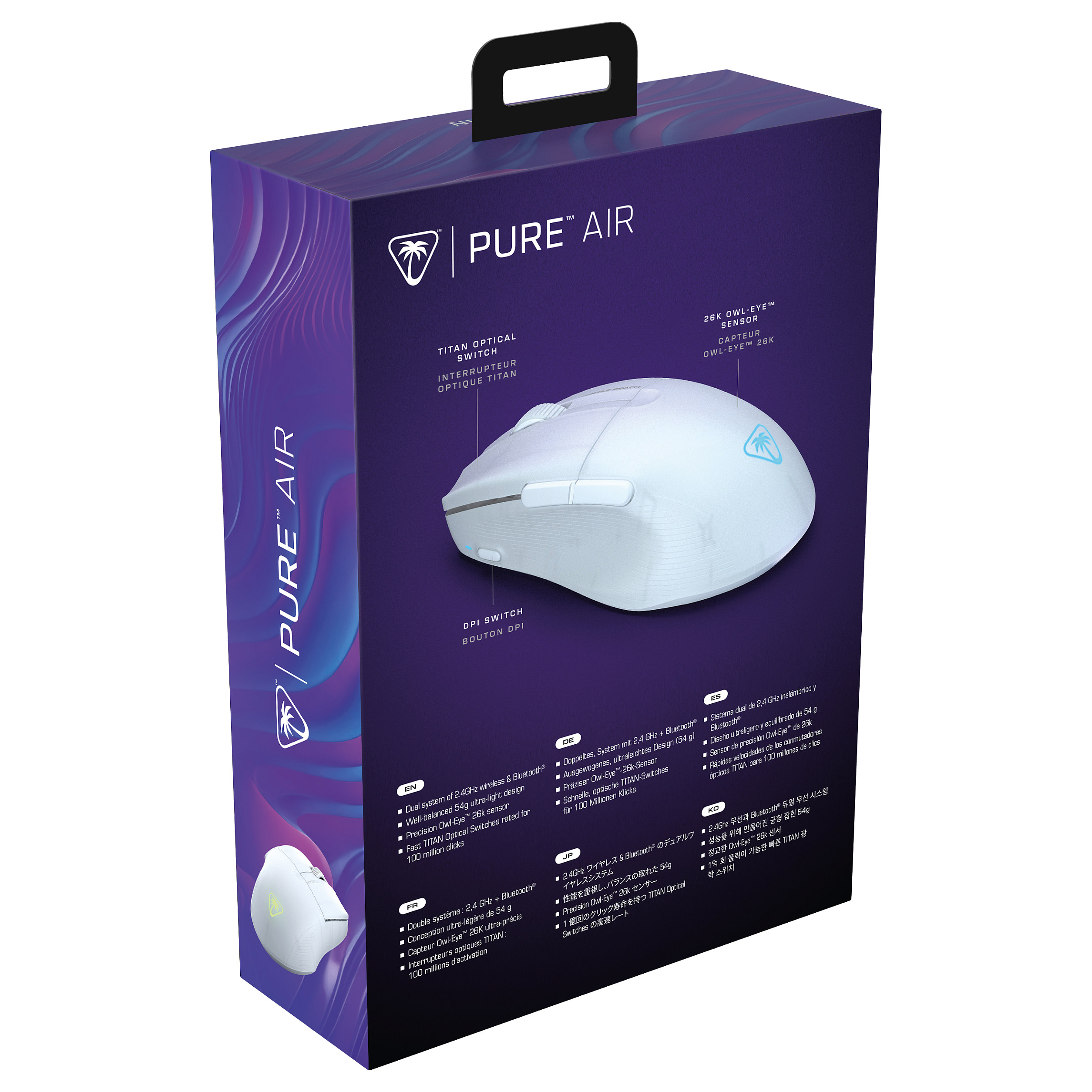 Maus Gaming Turtle Beach Pure Air / Wireless / Owl-Eye / 26.000 DPI / 1000Hz / 2.4 GHz + Bluetooth / RGB - Bardhë - 10