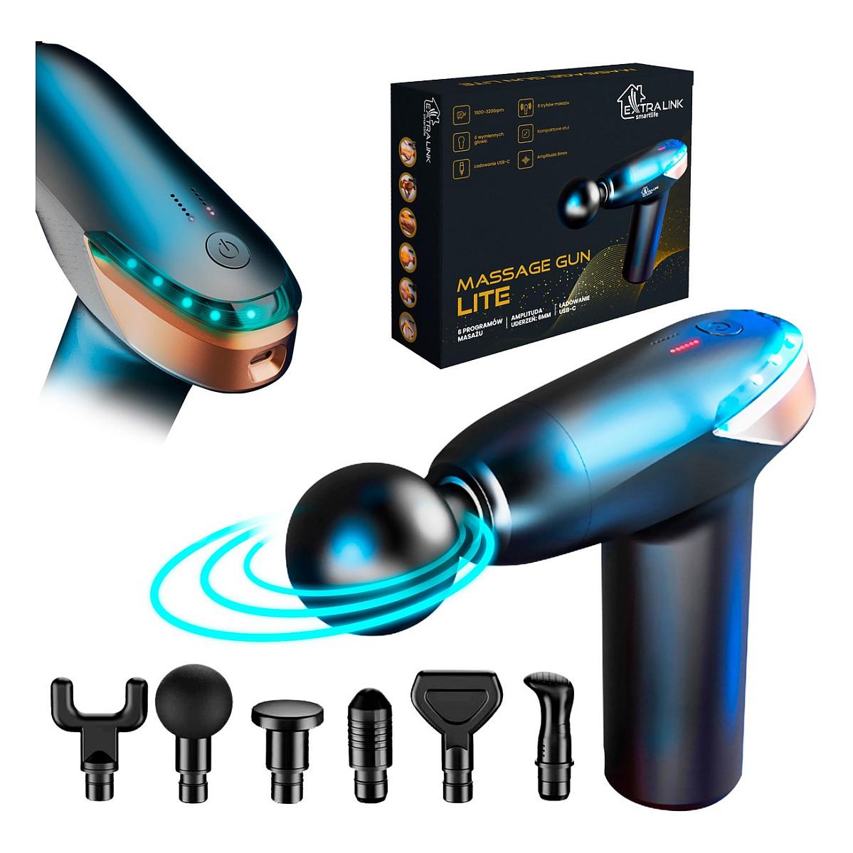 Masazhues Extralink MSG-02-LITE, 24W, 1500mAh, USB-C, 1800–3200 RPM, 6 Koka, 6 Modalitete - Zezë