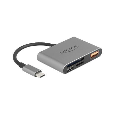 Lexues Kartelash DeLOCK 91016 / USB-C / SD + Micro SD / USB-A 10 Gbps / PD 85 W / 0.1 m - Gri