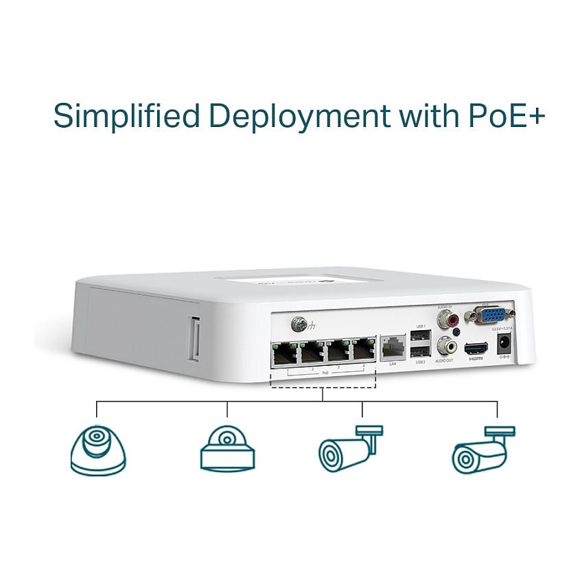 TP-Link VIGI NVR1104H-4P 4-Channel PoE+ Network Video Recorder – 4× PoE+, 53W, 4K HDMI, 1× SATA deri 10TB, H.265+, ONVIF – Bardhë - 6