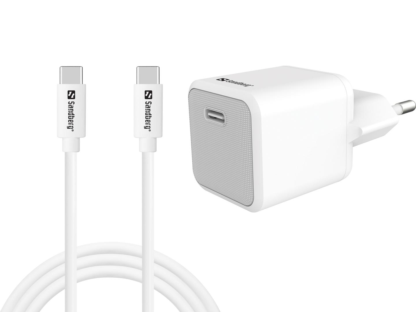 Kabllo & Adapter Sandberg / USB-C / 20W PD / 1m - Bardhë