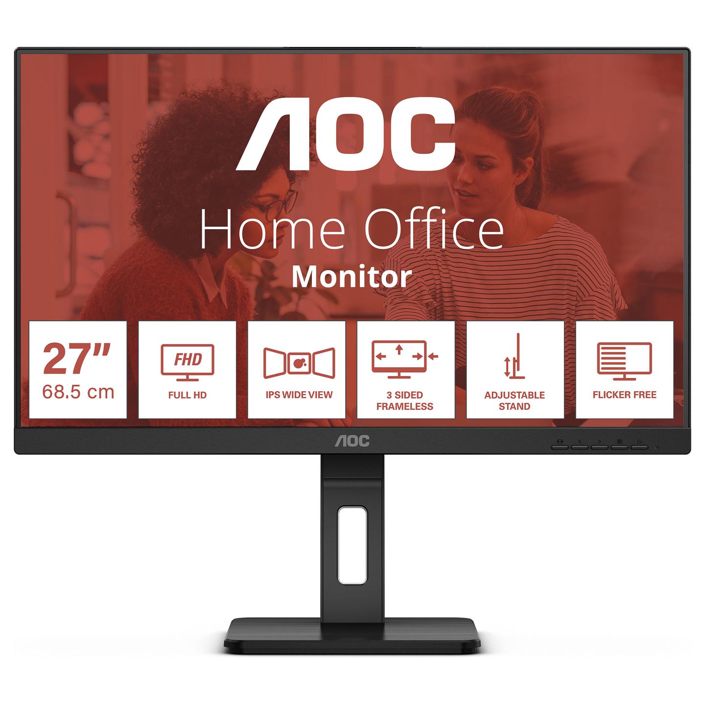 Monitor AOC 27E3QAF, 27", Full HD IPS, 100Hz, 4ms, HDMI + DisplayPort + VGA, Altoparlant - Zezë - 1