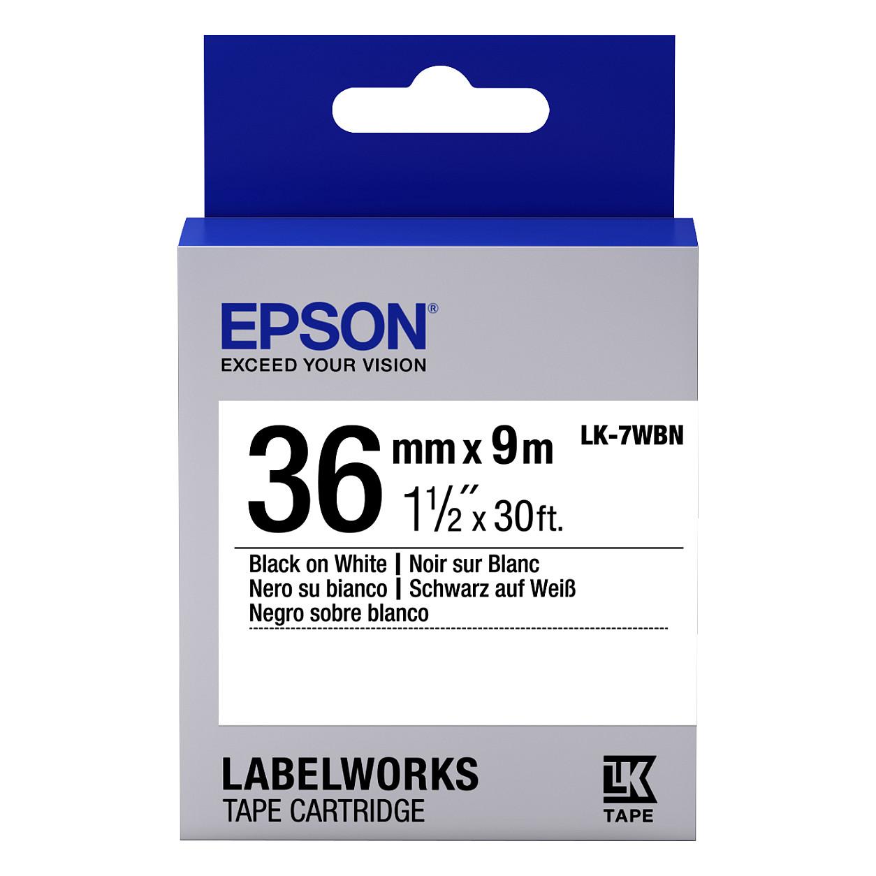 Shirit Etiketash Epson LK-7WBN, 36 mm, 9 m, tekst i zi në sfond të bardhë - Bardhë