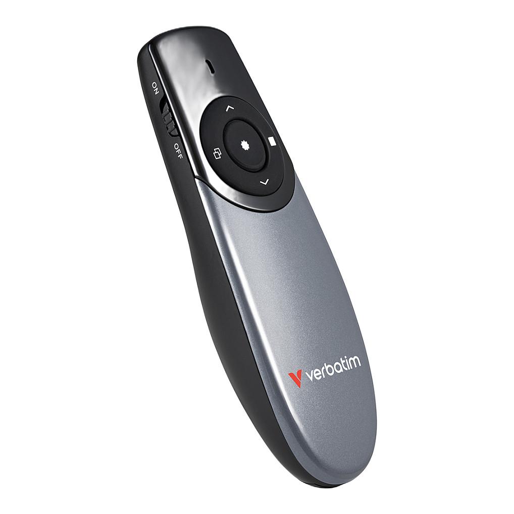 Presenter Verbatim FOCUS, Wireless 2.4GHz, Laser i Kuq, 5 Butona, 30m - Zezë/Argjend