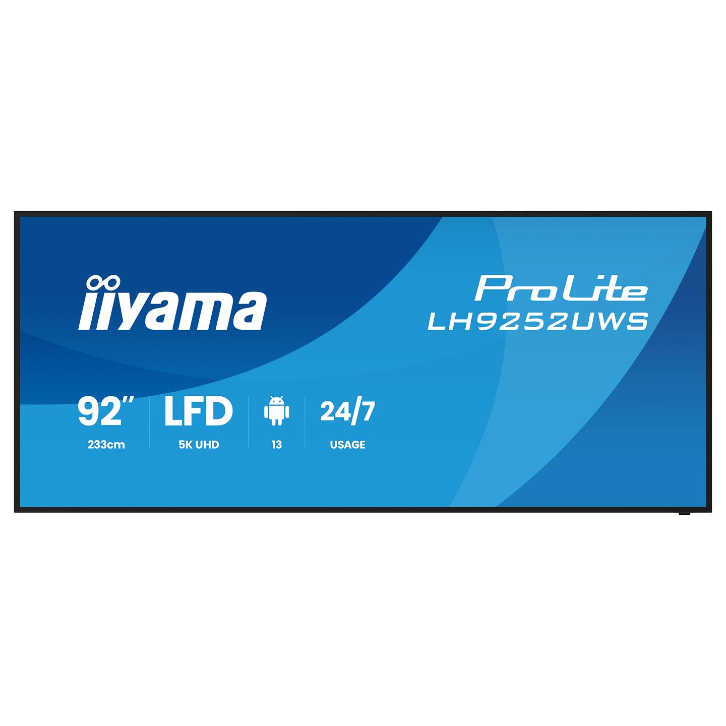 Digital Signage iiyama ProLite LH9252UWS-B1AG, 92", 5K UHD, VA, 21:9, 500cd/m², HDMI, DisplayPort, USB-C - Zezë
