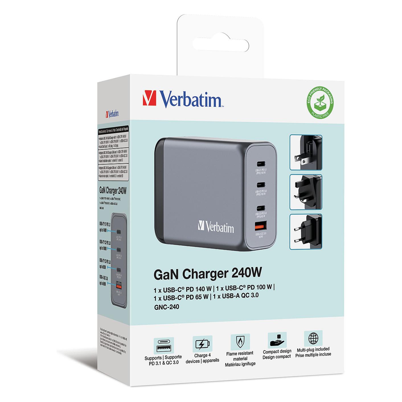 Adapter Verbatim GNC-240 / GaN / 240W / 3x USB-C / USB-A / PD 3.1 - Hiri - 6