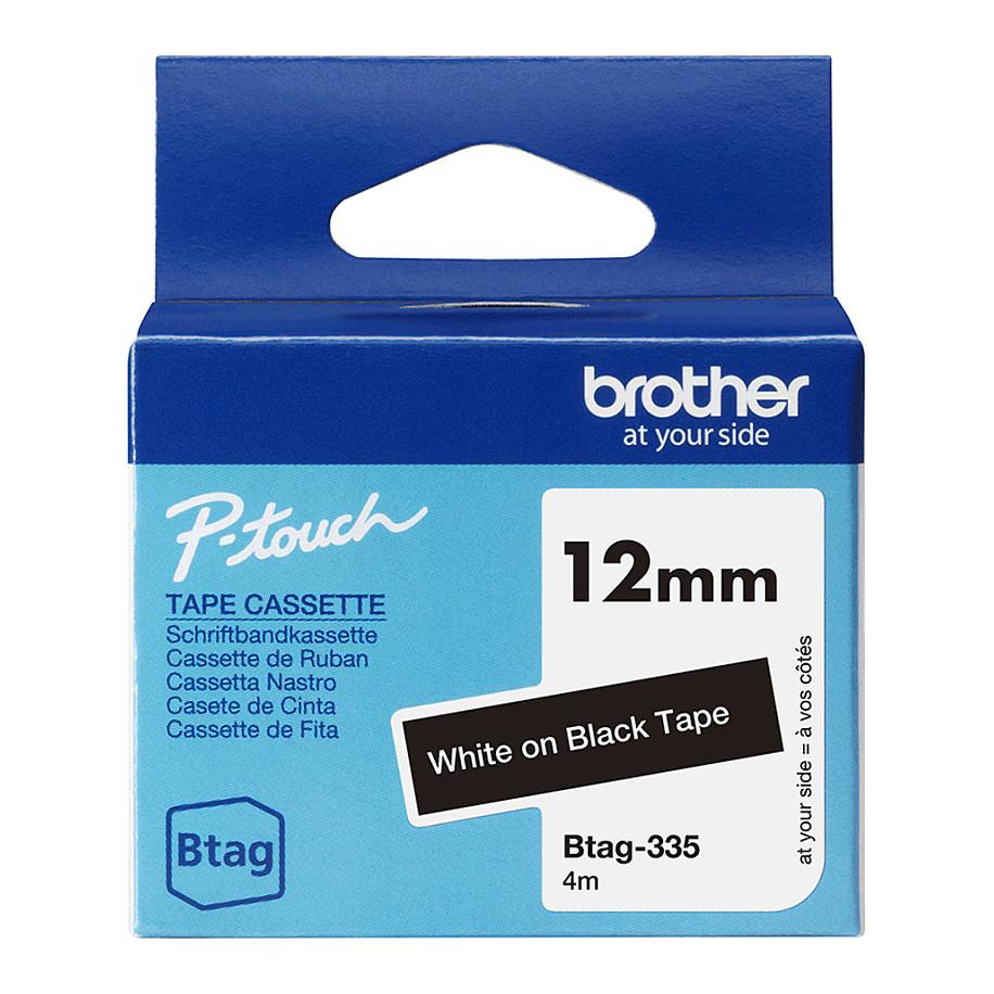 Shirit për Printer Brother BTAG-335 / 12 mm × 4 m - Bardhë mbi Zezë