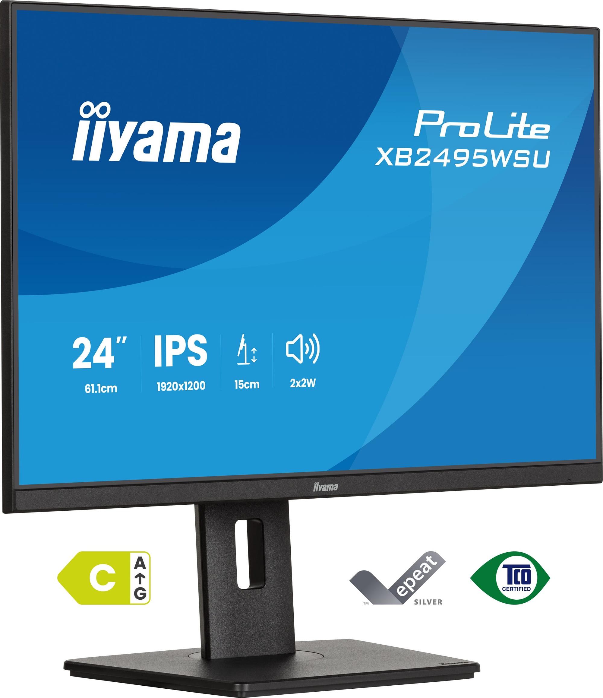 Monitor iiyama ProLite XB2495WSU-B1 / 24.1" / WUXGA IPS / 100 Hz / 4 ms / HDMI + DisplayPort + USB – Zezë