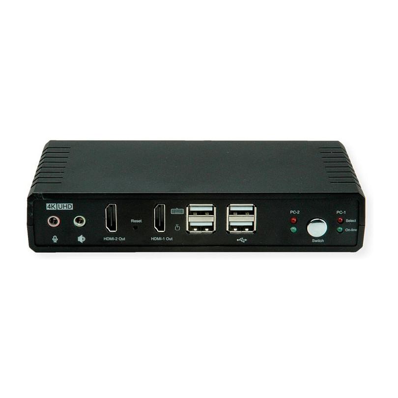 KVM Switch ROLINE 14.01.3047, 2 Kompjuterë, Dual Monitor HDMI 4K 60Hz, DisplayPort 1.2, HDMI 2.0, Hub USB 2.0 me 2 Porta  - Zezë - 4