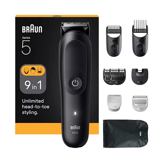 Trimer Multifunksional Braun All-in-One Series 5 AIO5540, 9 në 1, 14 Nivele Gjatësie, I Papërshkueshëm nga Uji, Autonomi 120 Minuta – Zezë