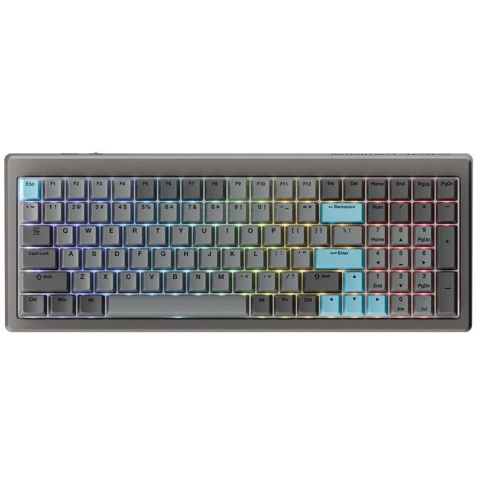 Tastierë Gaming Ducky Cushion 98, 96%, Mekanike, Wireless & Wired, Shush Red, RGB, Hot-Swap, US-Layout - Gri, Blu