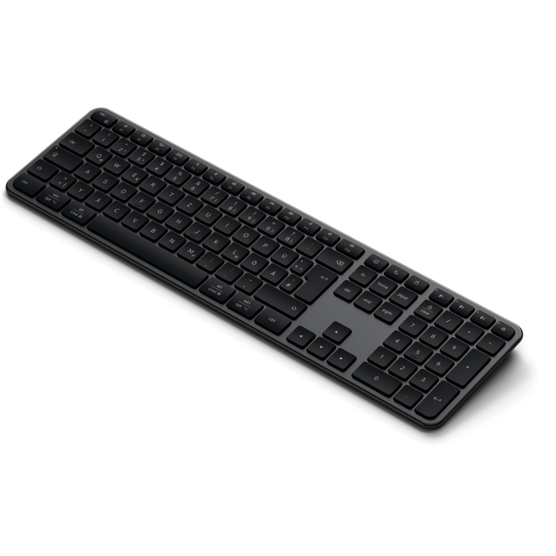 Tastierë Pa kabllo Satechi Slim EX3 / Full-Size / 108 Taste / Scissor Switch / Bluetooth / 2.4 GHz / USB-C / Gjerman - Zezë