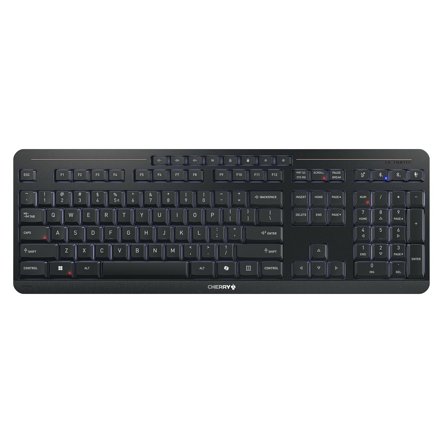 Tastierë pa kabllo CHERRY Stream Keyboard Ultimate / USB + 2.4 GHz + Bluetooth 5.2 / Full-Size / QWERTY / US / Backlit - Zezë