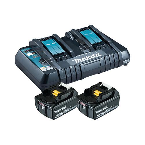 Set Bateri dhe Karikues Makita 199484-8 LXT, 18V, 2×6Ah, Karikues i Dyfishtë i Shpejtë - Blu/Zezë