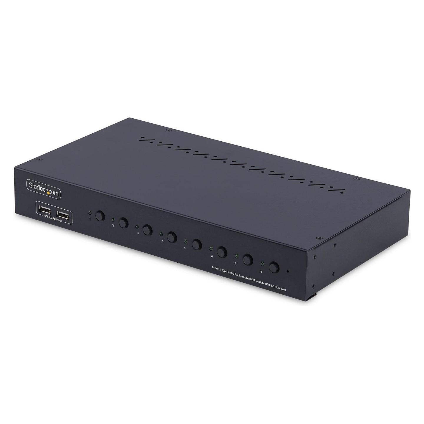 KVM Switch StarTech.com R8AH202-KVM-SWITCH, 8 porta, HDMI 2.0, 4K 60Hz, USB 2.0, Audio, Rack 1U, TAA - Zezë