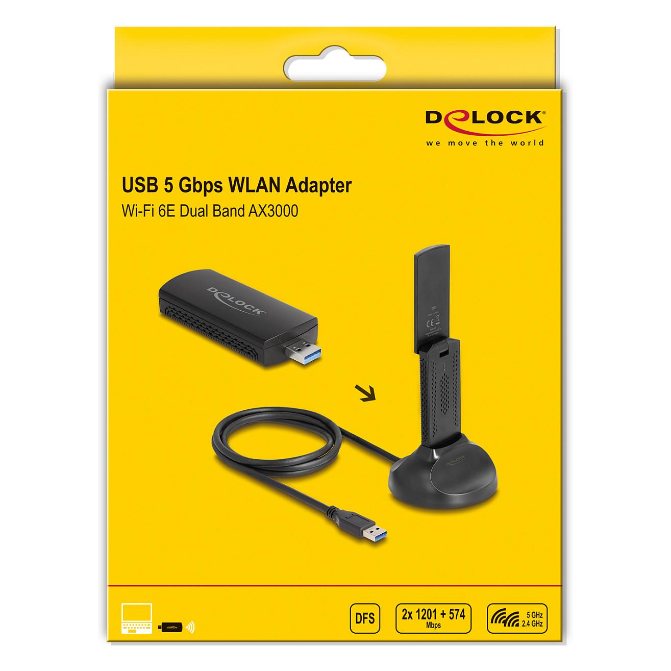 Adapter Rrjeti USB DeLOCK 12773 / Wi-Fi 6E / AX3000 / 2.4 GHz + 5 GHz + 6 GHz / USB 5 Gbps - Zezë - 4