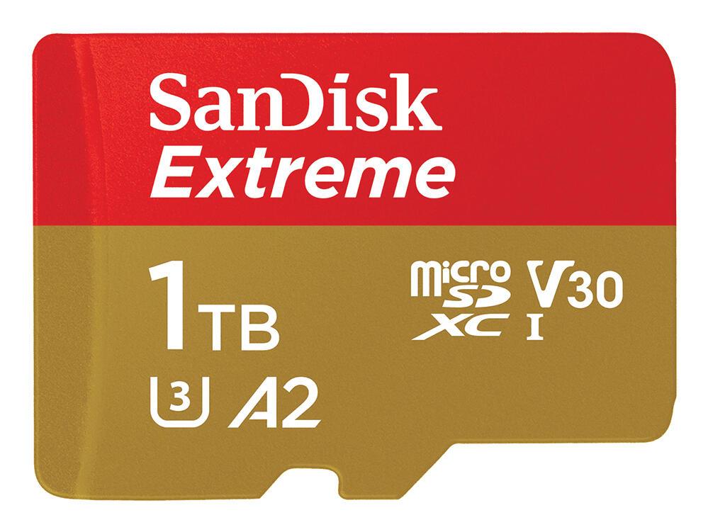 Kartë Memorie SD SanDisk Extreme / 1TB / microSDXC / UHS-I / U3 / V30 / A2 / 190MB/s – Ari/Kuqe