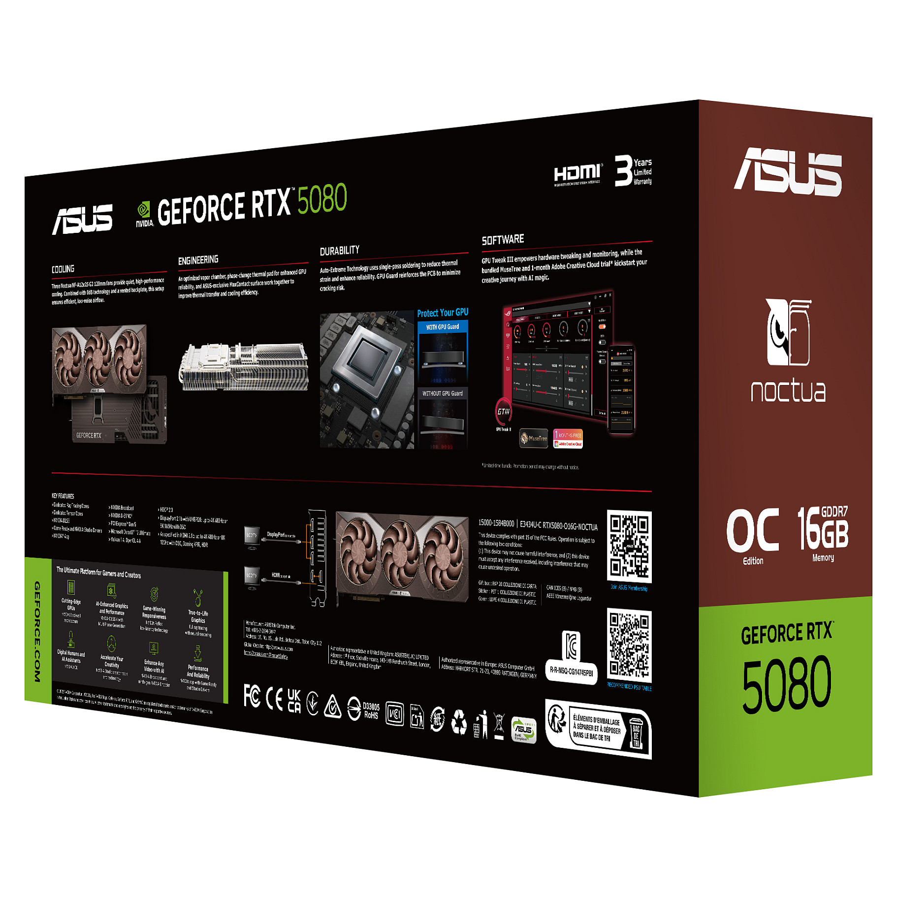 Kartelë Grafike NVIDIA GeForce RTX 5080 / 16GB GDDR7 / 256-bit / ASUS Noctua Edition / 3 Fan - 21