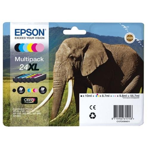 INK Epson 24XL / C13T24384011 / 6 fishekë / 55.7ml / 500 faqe Zezë + 740 faqe Ngjyra – Shumëngjyrësh - 1