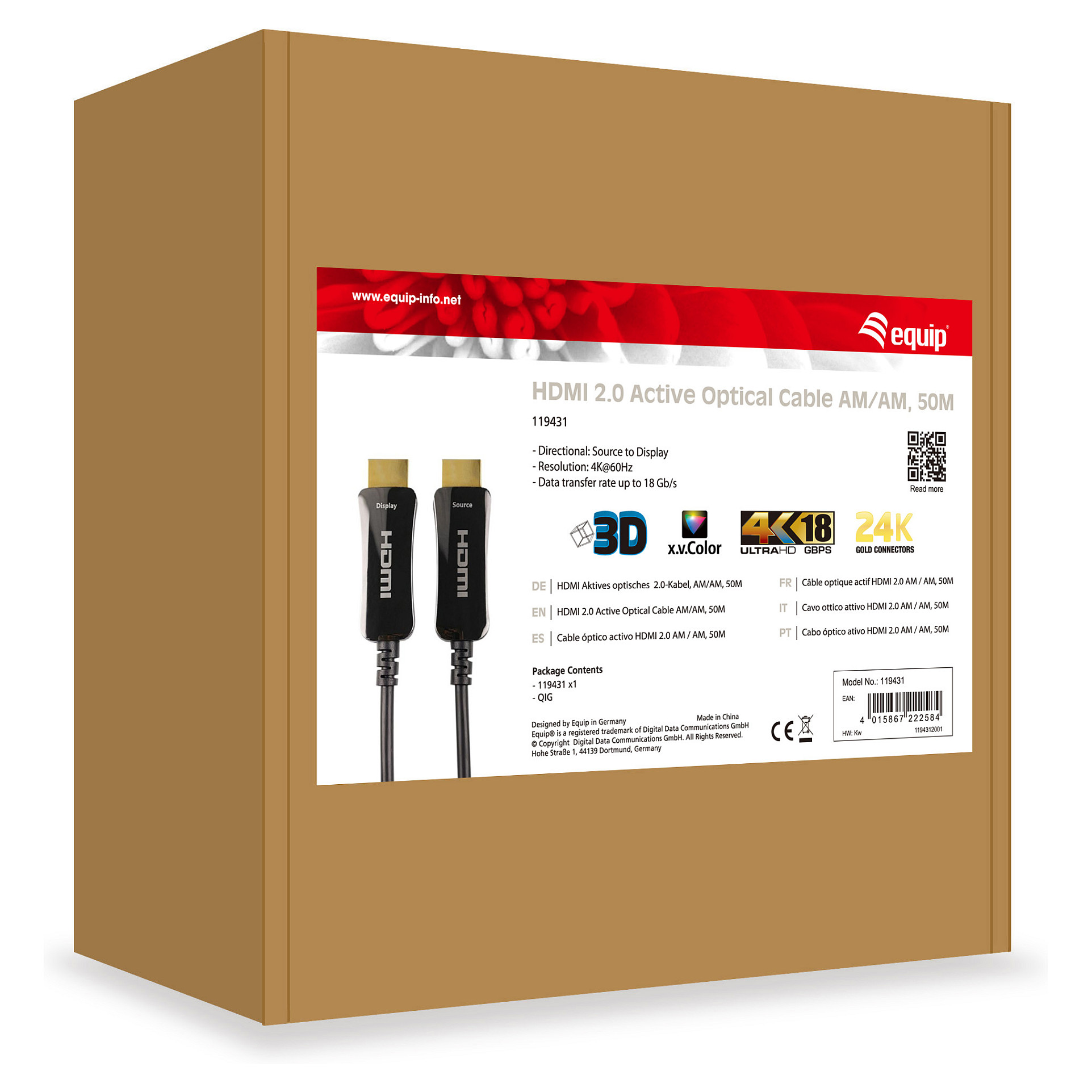 Kabllo HDMI Equip 2.0 A-A (St/St) 50.0m / 4K/60Hz / HDR / me Ethernet / Optike – Zezë - 4