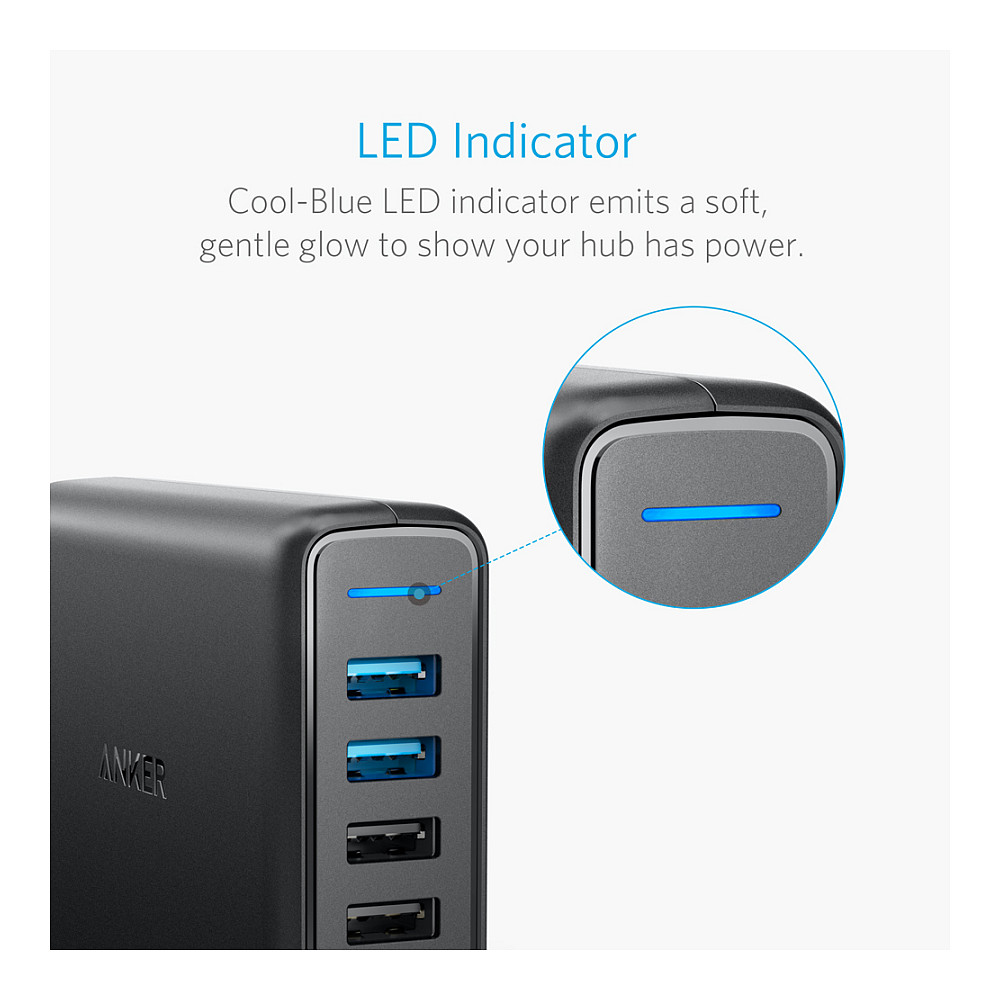 Adapter Anker PowerPort Speed 5 / 5x USB-A / Quick Charge 3.0 / 63W - Zezë - 6
