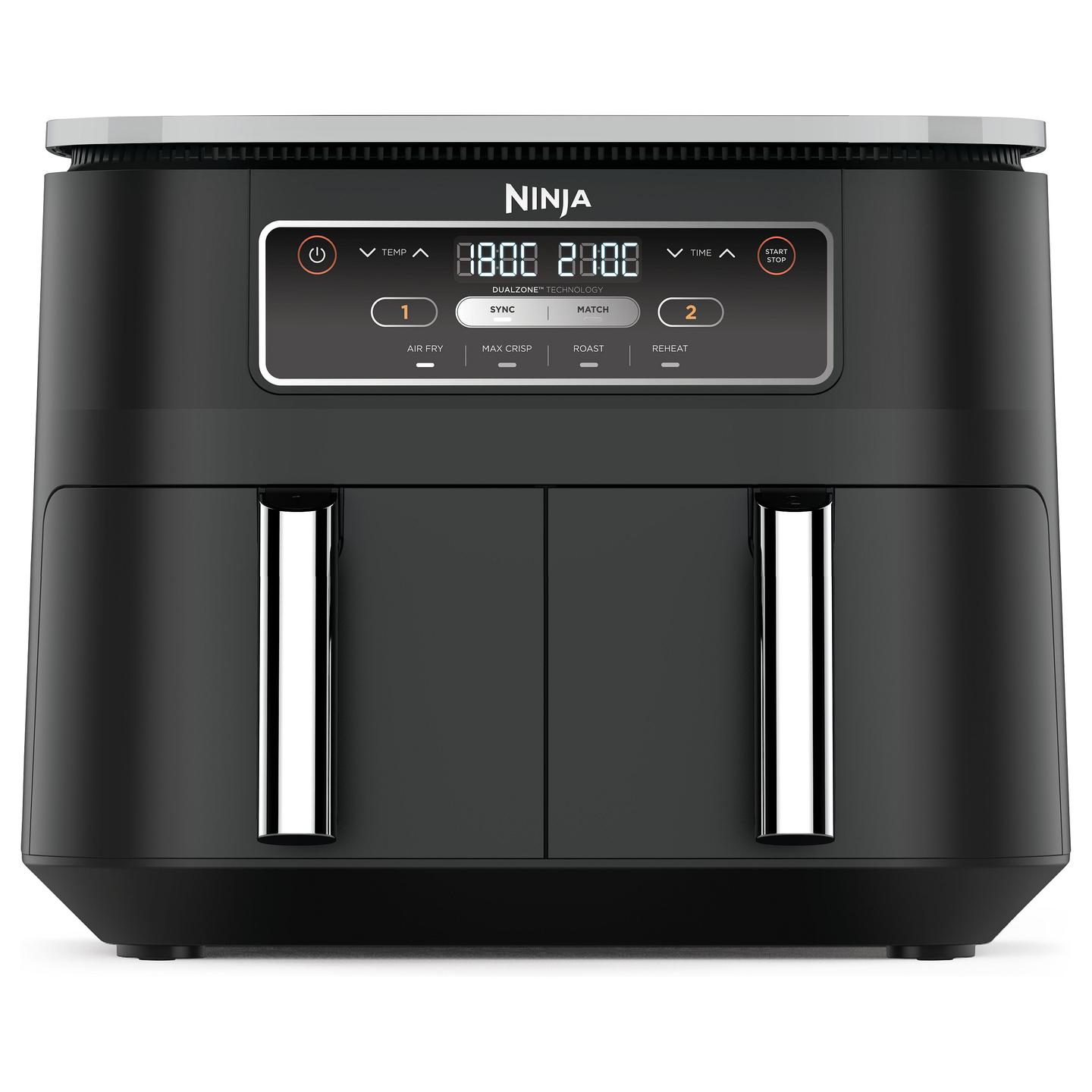 Fryer Ninja Foodi Dual Zone AF200EU, 7,6 L, 2400 W, 2 Kosha nga 3,8 L, 4 Funksione, deri në 240°C - Zezë