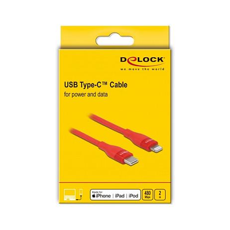 Kabllo USB DeLOCK 86635, USB-C në Lightning, 2m, USB 2.0, 480Mbps, MFi, 3A - Kuqe - 3