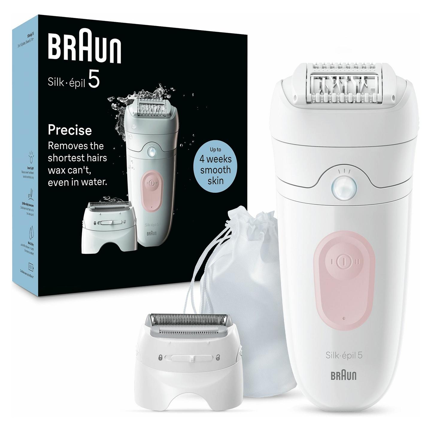 Depilator elektrik Braun Silk-épil 5 5-030 / MicroGrip / 28 Pinca / Wet & Dry / 40 Min - Rozë/Bardhë - 1