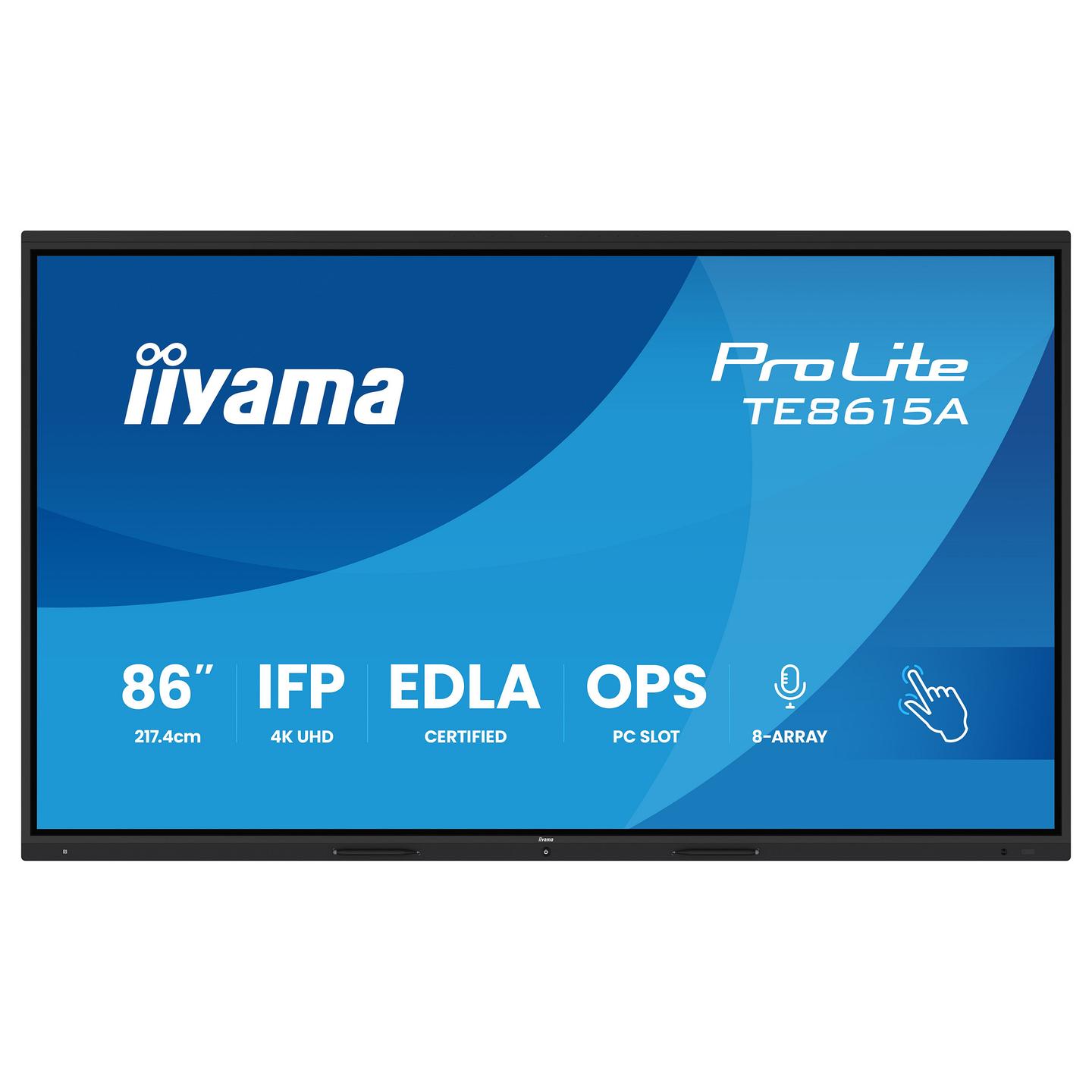 Interaktiv (Smart Board) iiyama ProLite TE8615A-B2AG, 85.6", 4K UHD, IPS, 8GB, 128GB, Wi-Fi 6E, HDMI, USB-C - Zezë