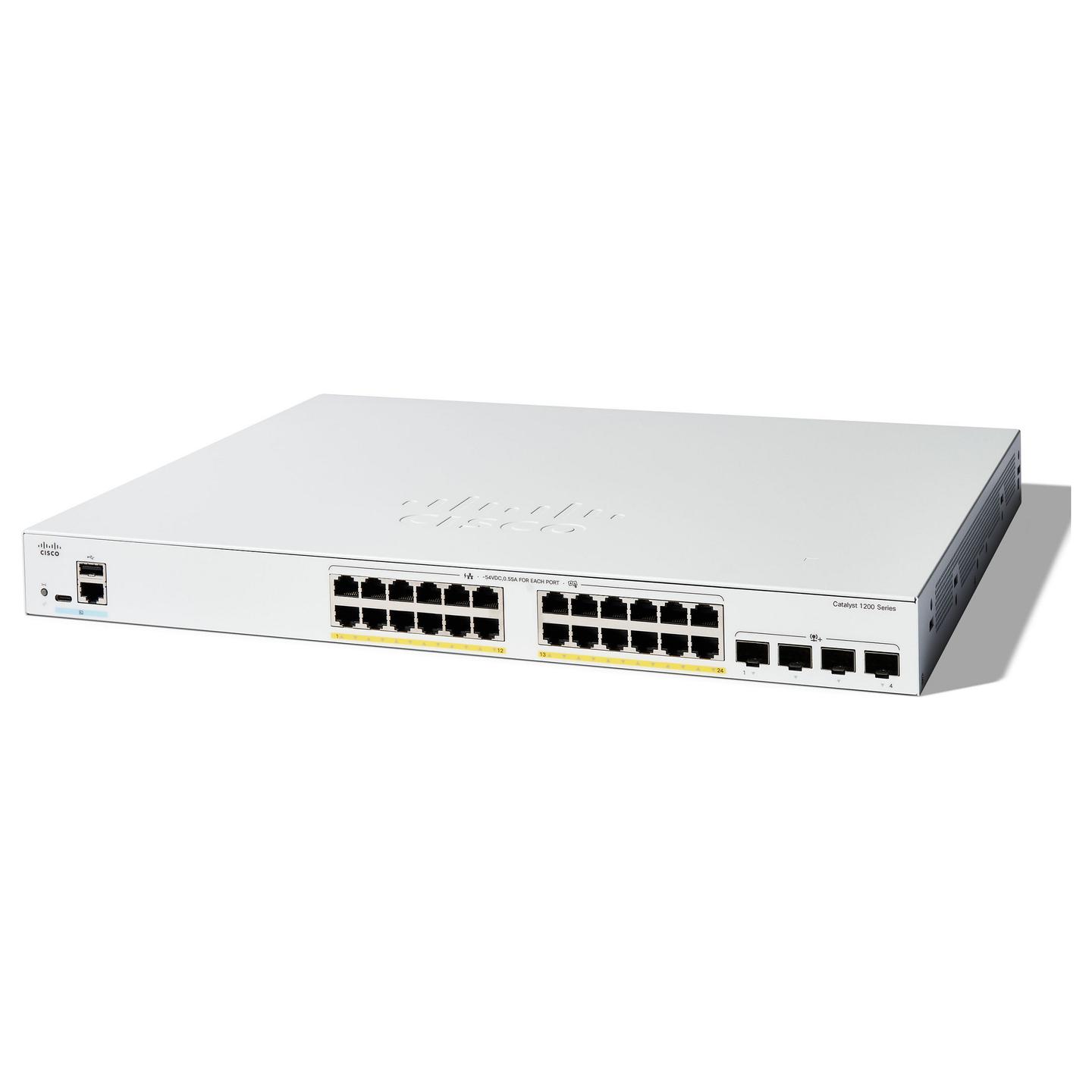 Switch Cisco Catalyst C1200-24FP-4X, 24x Gigabit Ethernet PoE+, 4x 10G SFP+, PoE 375W, Switching Capacity 128Gbps, Layer 3 Smart Managed, Rackmount 1U - Bardhë