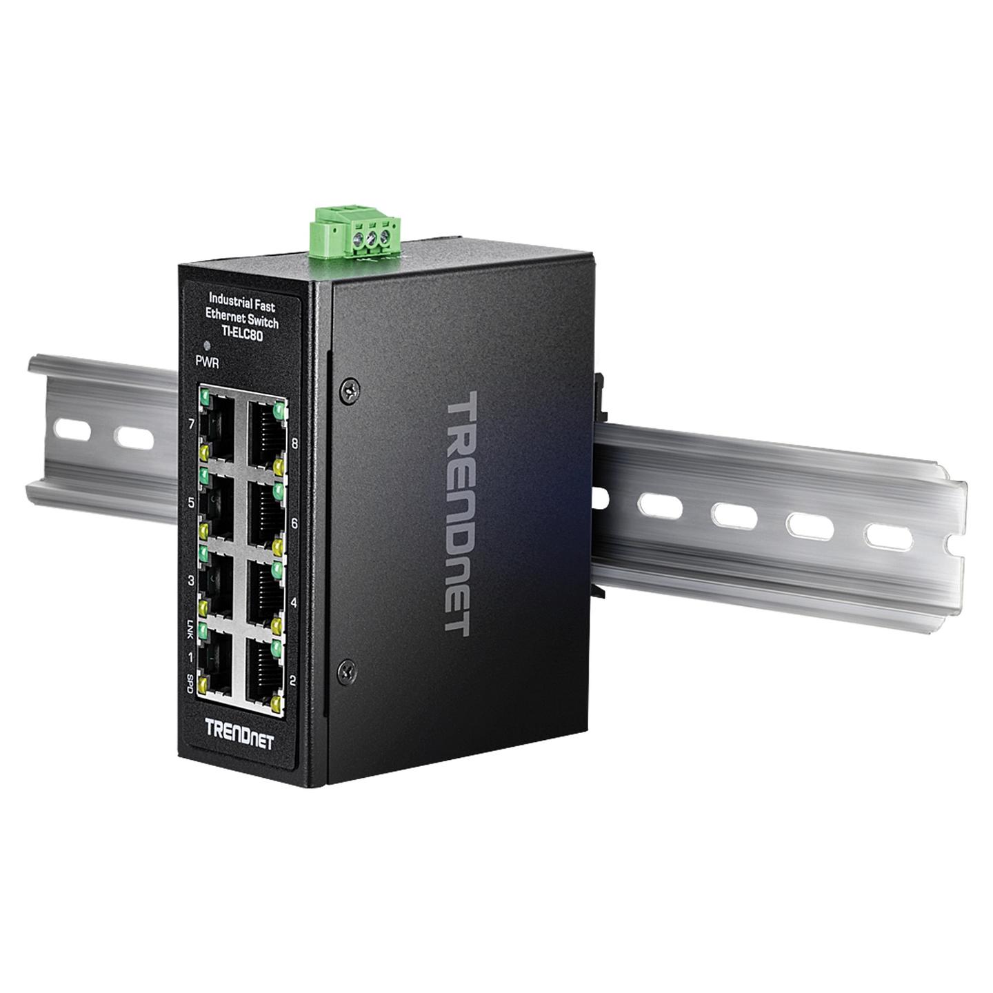 Switch Industrial TRENDnet TI-ELC80, 8 Porta Fast Ethernet 10/100Mbps, Switching Capacity 1.6Gbps, IP50, Fanless, DIN-Rail - Zezë - 5