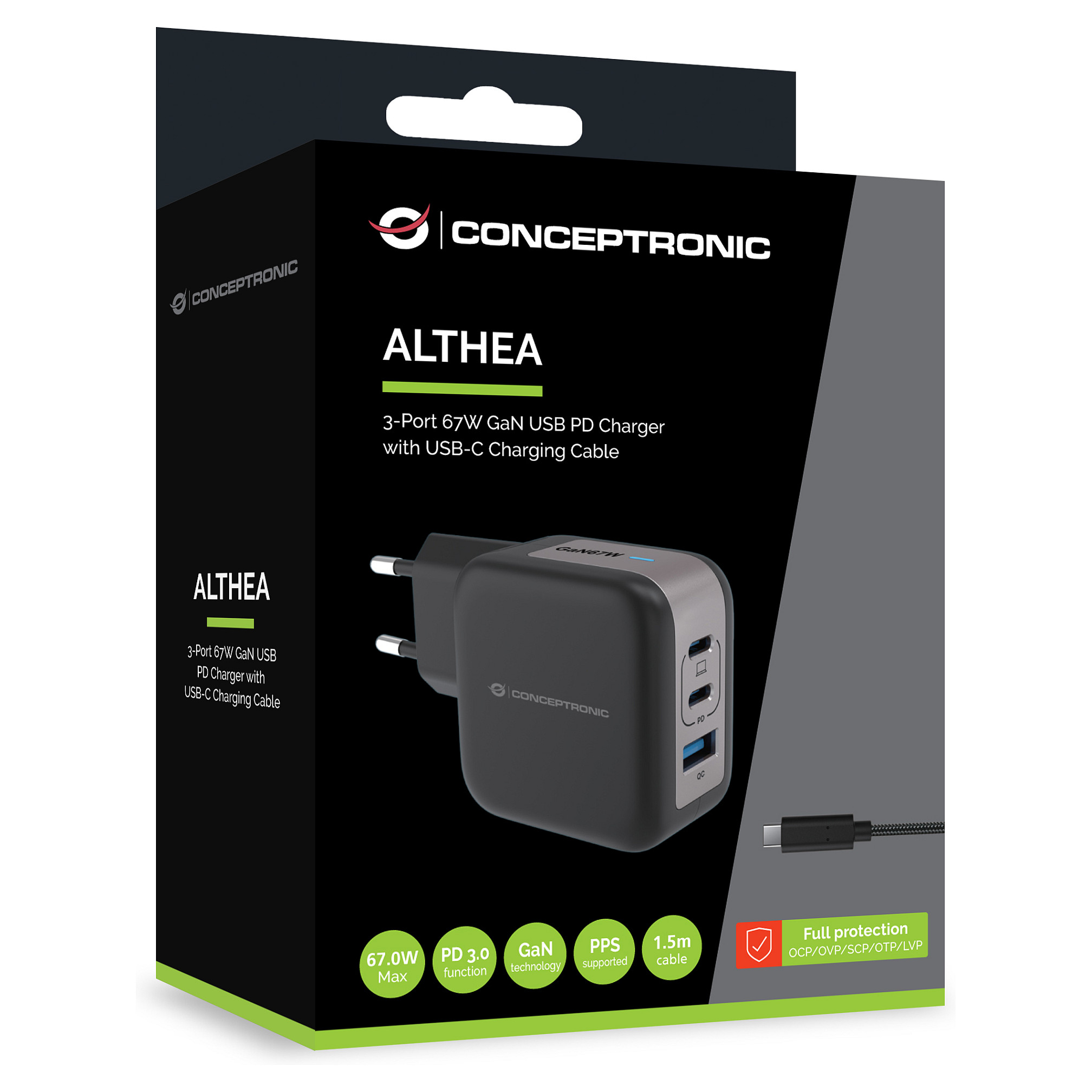 Adapter Conceptronic ALTHEA17B / 67W / 2x USB-C / 1x USB-A / QC 3.0 / PPS - Zezë - 2
