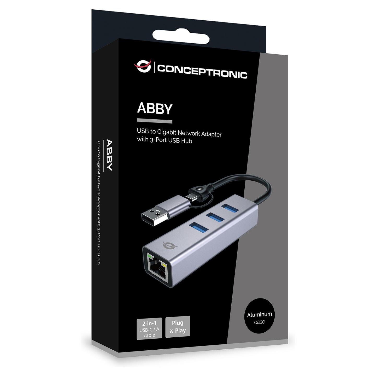 Hub Conceptronic ABBY25G, 3x USB-A, Gigabit Ethernet, USB 3.2 Gen 1, 5Gbps - Gri - 5